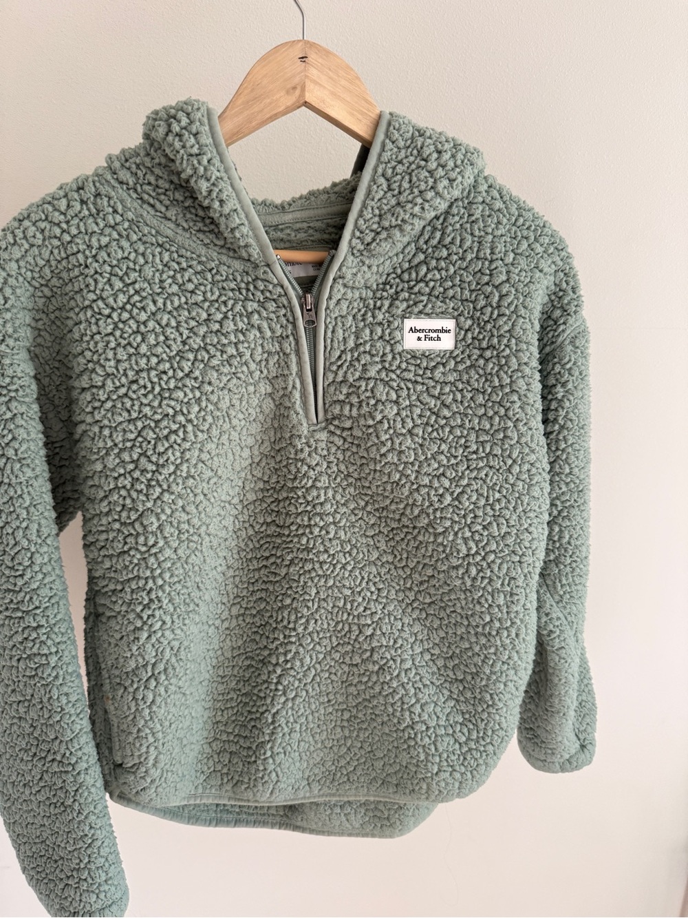Abercrombie & Fitch Sage Green Sherpa Half-Zip Pullover